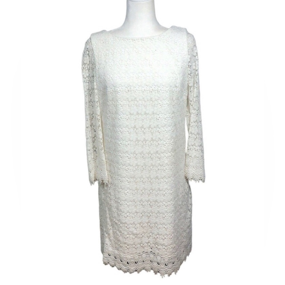 J Crew Cream White Lace Dress Midi Shift Scalloped A Line Womens 8 Christening